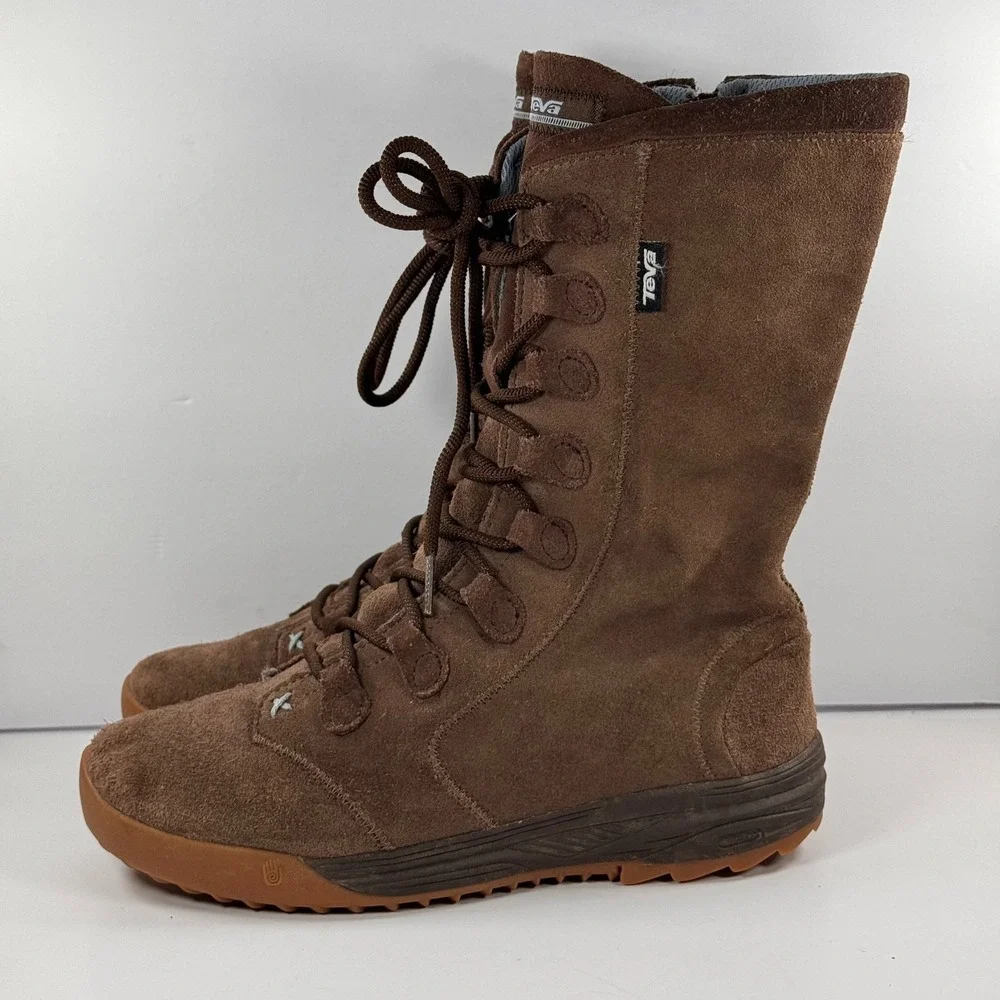Teva 4334 Vero Brown Suede Lace Up Side Zip Mid Calf Hiking Boots Y5/W6.5